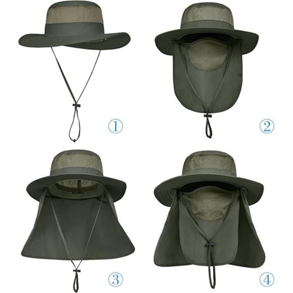 3 Pack Mens Outdoor Wide Brim Fishing Hat,UPF 50+ Sun Protection Cap - Picture 4 of 7